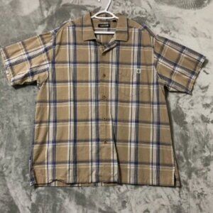 Solaris Men Brown Plaid Shirt Size XL Button Up Short Sleeve Summer Casual